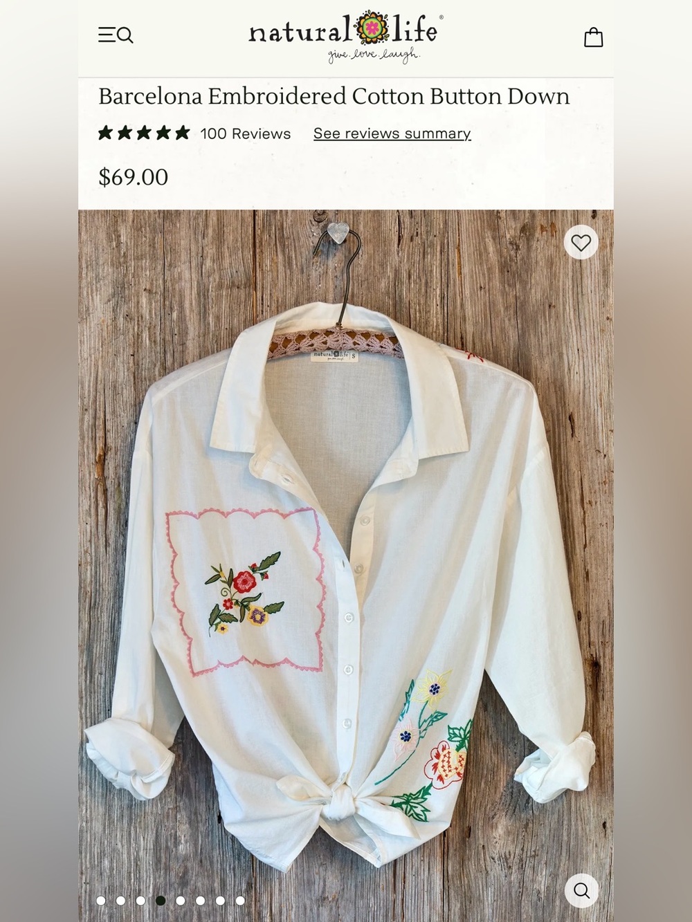 NWT NATURAL LIFE Barcelona Embroidered Cotton Button-Down Shirt - Picture 3 of 9